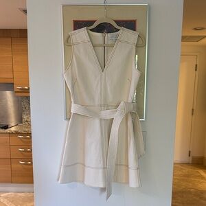 Tanya Taylor Reina Cotton Belted Mini Dress in Chalk Denim